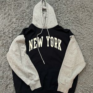 Brandy Melville John Galt New York Hoodie Navy and Gray One Size